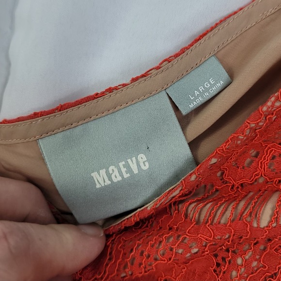 Anthropologie Maeve Lace Overlay Fit & Flare Peplum Top Cap Sleeves Red Size L - Picture 2 of 8